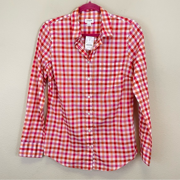 J. Crew Pink Gingham Plaid Cotton Button Up Shirt in Signature Fit NWT Size S - Picture 2 of 12